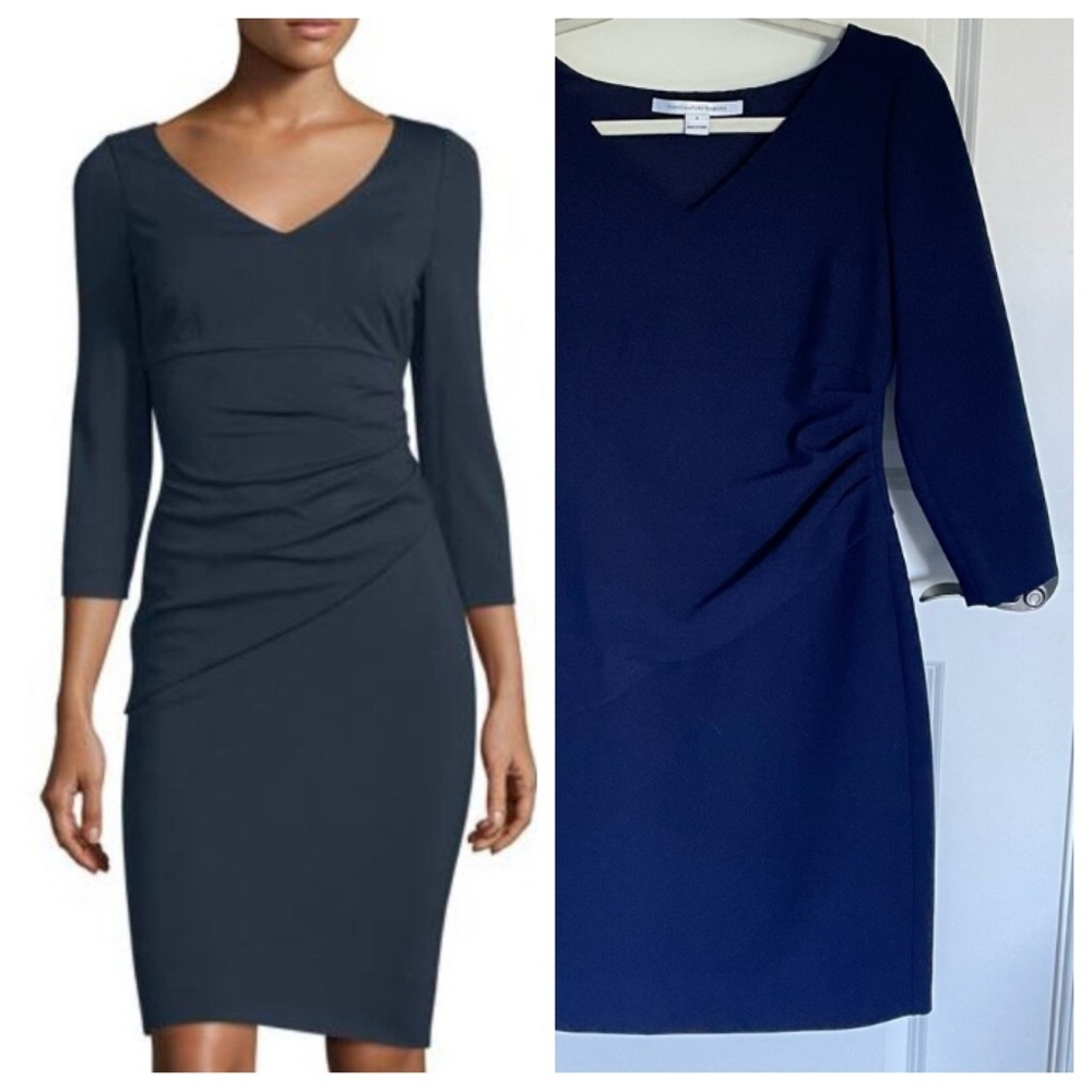 Diane Von Furstenberg Navy Bevin Ruched 3/4 Sleeve Dress Size 8 - 47672